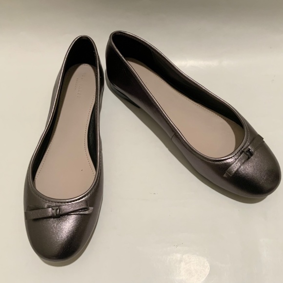 Ted Baker Noraih Grey Metallic Gunmetal Leather Bow Ballerina Flat Shoes 39 8.5 - Picture 9 of 10